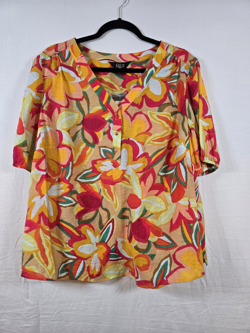 Investments Slim Factor Bold Floral V-Neck Top in Yellow, Pink, Red, Green